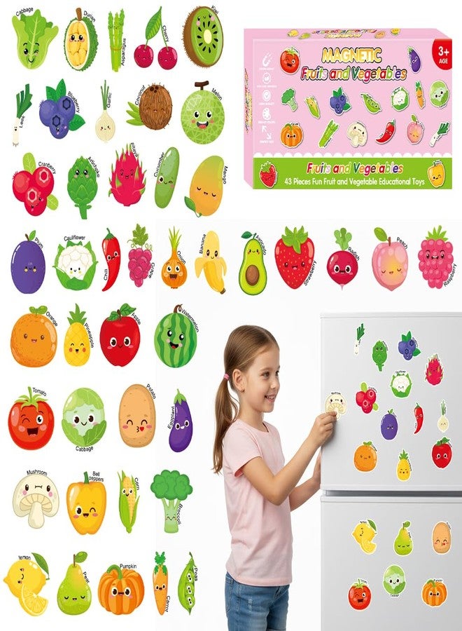 PATPAT® 43 PCS Cute Fruit Fridge Magnets, Magnetic Fruit Stickers Set, Spelling Learning Game for Children, Suitable for Preschoolers Aged 3-5 - Image 1